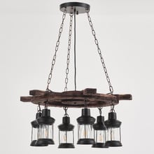 Allen Wheel Pine Wood 6-Light Pendant Light